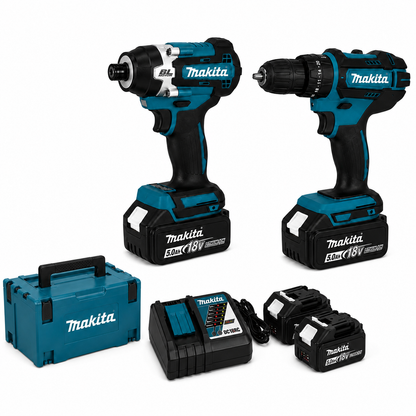 Makita Σετ 2 Εργαλείων 18V 8 Τεμάχια – Παλμικό, Δραπανοκατσάβιδο με 2 Μπαταρίες & Βαλίτσα