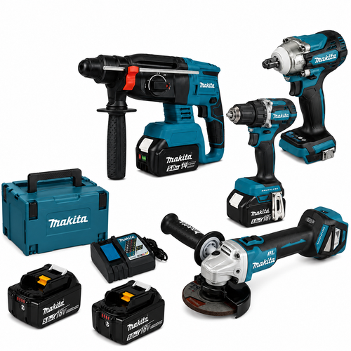 Makita Σετ Εργαλείων Μπαταρίας 18V 4 Τεμάχια Brushless Δραπανοκατσάβιδο Παλμικό Πιστολέτο Τροχός