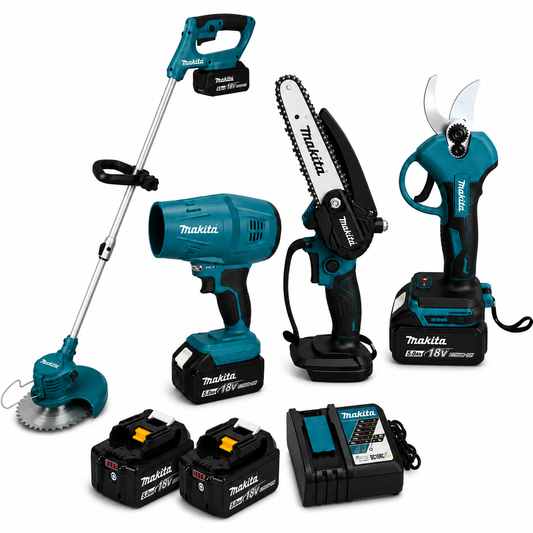 Makita Σετ 18V 6 Τεμάχια – Φυσητήρας, Χορτοκοπτικό, Mini Αλυσοπρίονο & Ψαλίδα  με 2 Μπαταρίες
