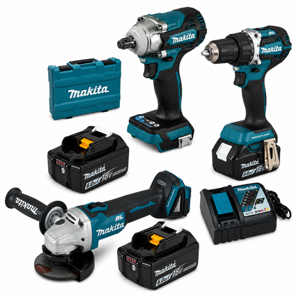 Makita Σετ Εργαλείων Μπαταρίας 18V 3 Τεμάχια Brushless – Δραπανοκατσάβιδο, Παλμικό Κατσαβίδι & Γωνιακός Τροχός με 2 Μπαταρίες